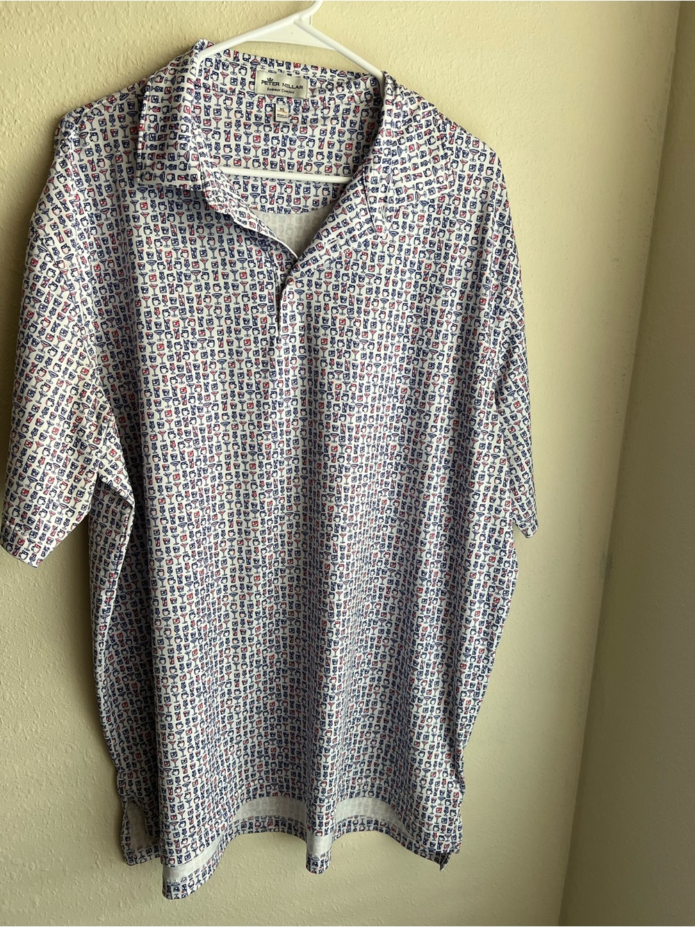 Peter Millar White Polo with Red & Blue Micro Pattern